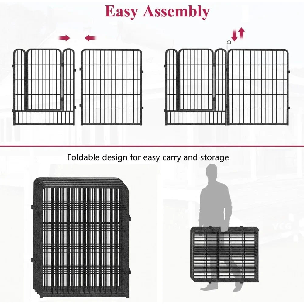 Dog Playpen Outdoor Dog Fence for Yard, Pens Outside Anti-Rust Pet Playpen Exercise Pen with Lock for Large