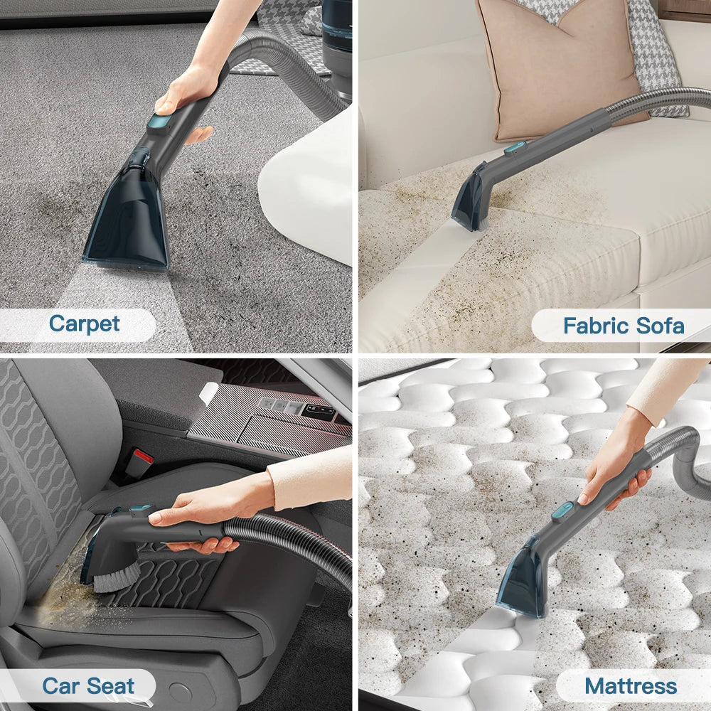 PrettyCare PC808 Cordless Carpet&Spot Vacuum Cleaner 1.4m Hose 30minutes Fabric Vacuum Cleaner with Wet Sprayer For Sofa Car