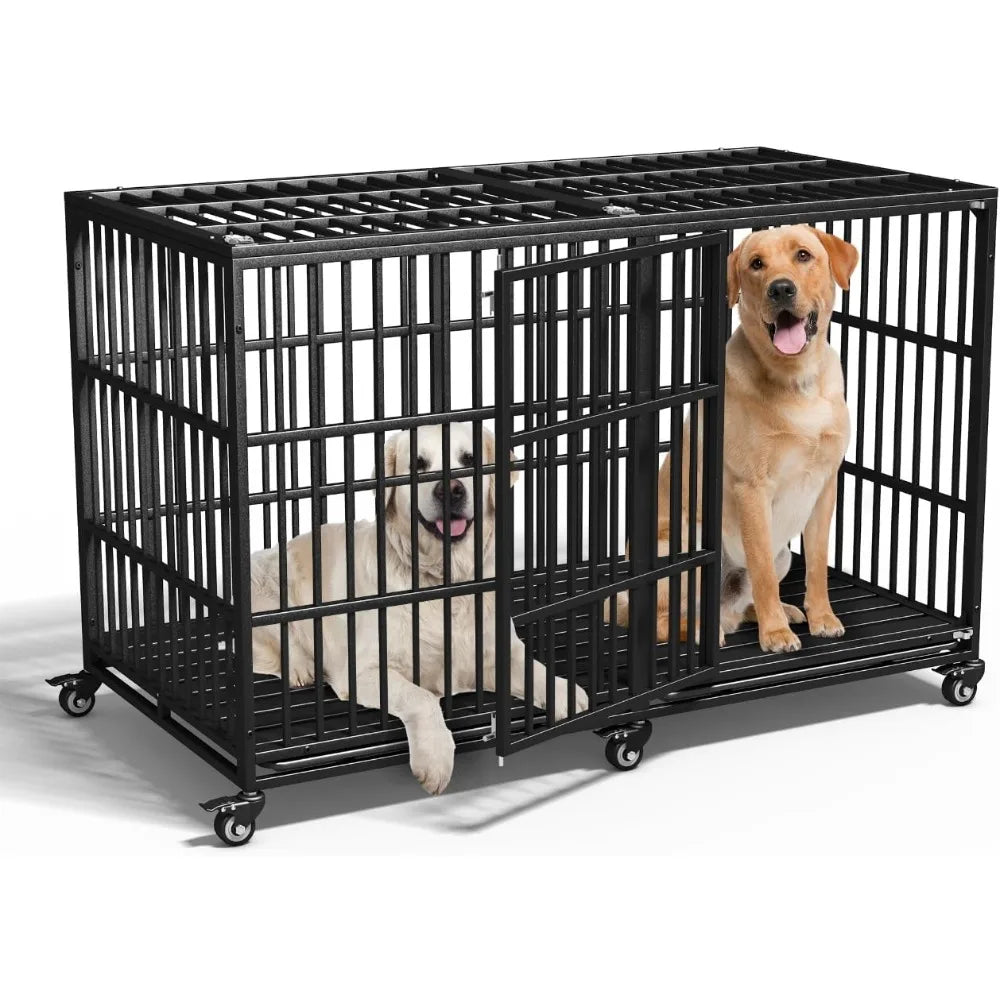64 inches Heavy Duty Dog Crate, Oversize Dog Crate for Giant Dogs, Extra Large Double Dog Cage with Large and Spacious Space, Tw