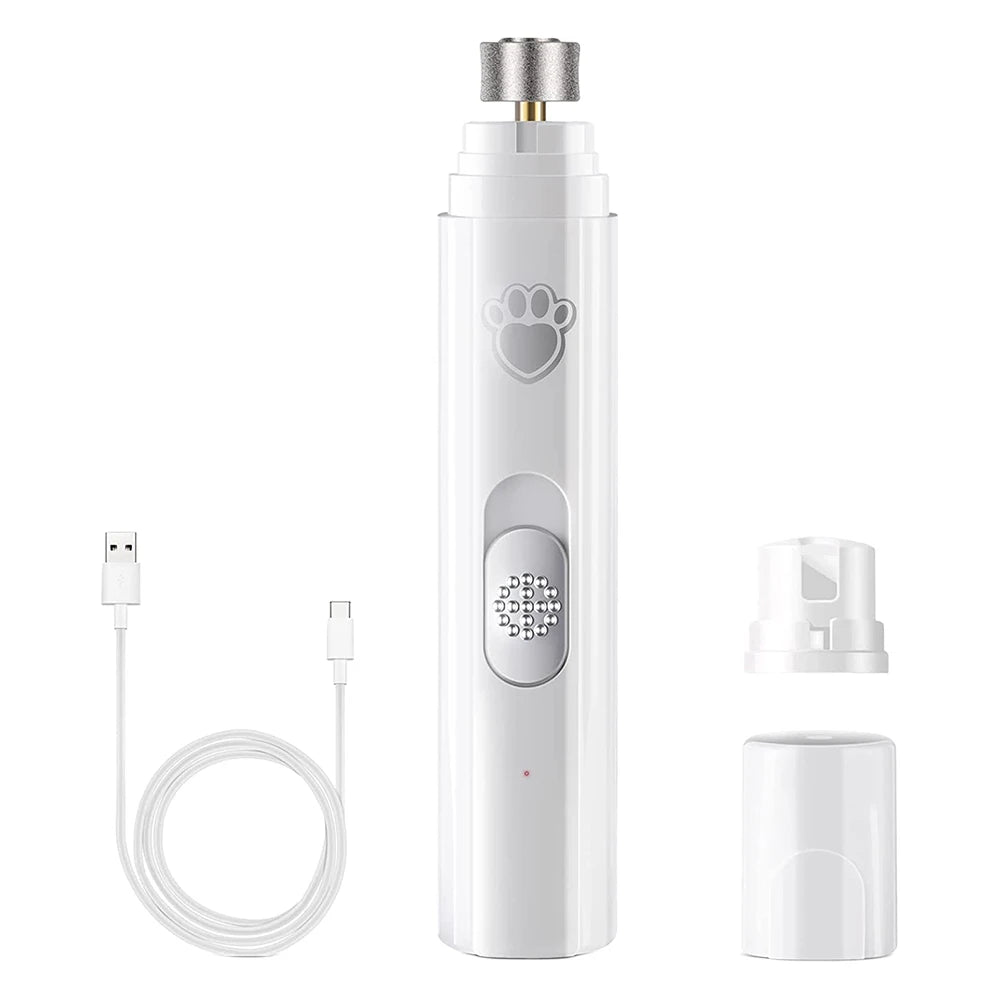 Electric Dog Nail Grinder USB Rechargeable LED Light Pet Nail Trimmer with 2 Speed Settings and Polisher Wheel