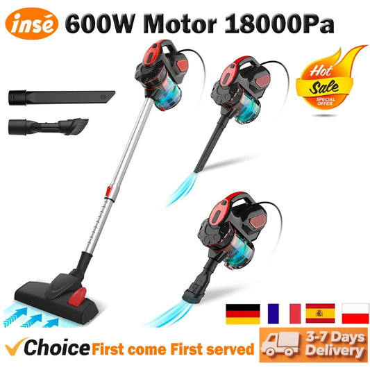 INSE I5 Corded Vacuum Cleaner 600W 18000Pa Powerful 2-in-1 HEPA Filters Handheld Stick Vaccum for Home Carpet Pets Hair Cleaning