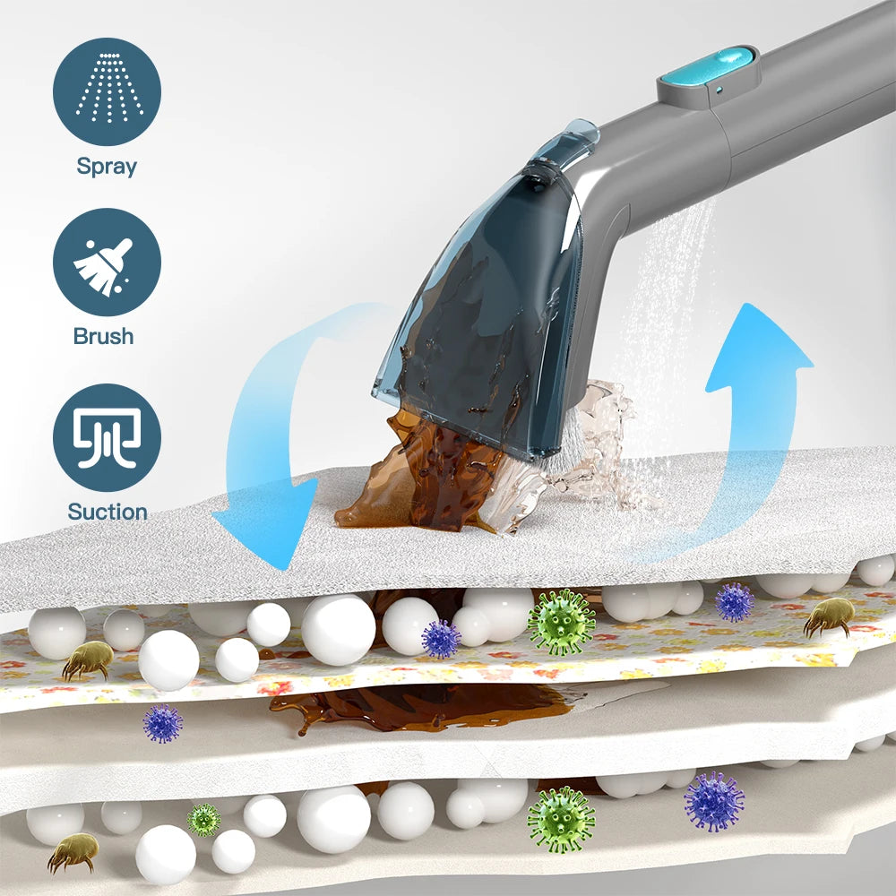 PrettyCare PC808 Cordless Carpet&Spot Vacuum Cleaner 1.4m Hose 30minutes Fabric Vacuum Cleaner with Wet Sprayer For Sofa Car