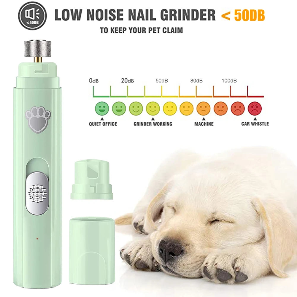 Electric Dog Nail Grinder USB Rechargeable LED Light Pet Nail Trimmer with 2 Speed Settings and Polisher Wheel