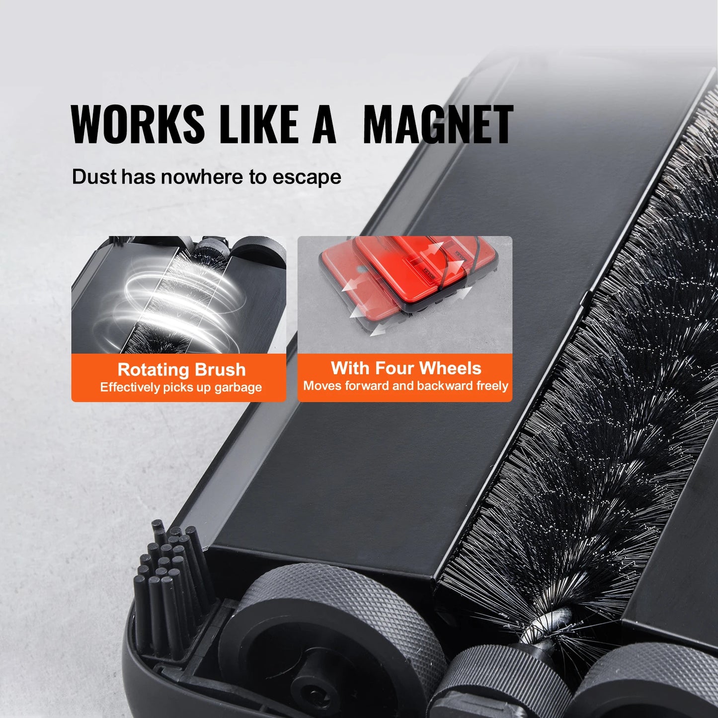 VEVOR Carpet Sweeper Manual Floor Sweeper w/ 300ml Dustbin Capacity 6.7 in Cleaning Width for Home Office Carpets Pet Hair Dust