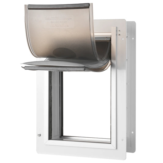 SucceBuy Pet Door Metal Frame with Lock and 3-Flap System Weatherproof Doggy Door Easy to Install in Interior or Exterior Walls