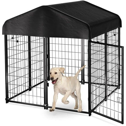 Dog Kennel Outdoor, Dog House with Roof Waterproof Cover for Medium to Small Dog Outside 4ft x 4ft x 4.5ft, Pet Enclosure