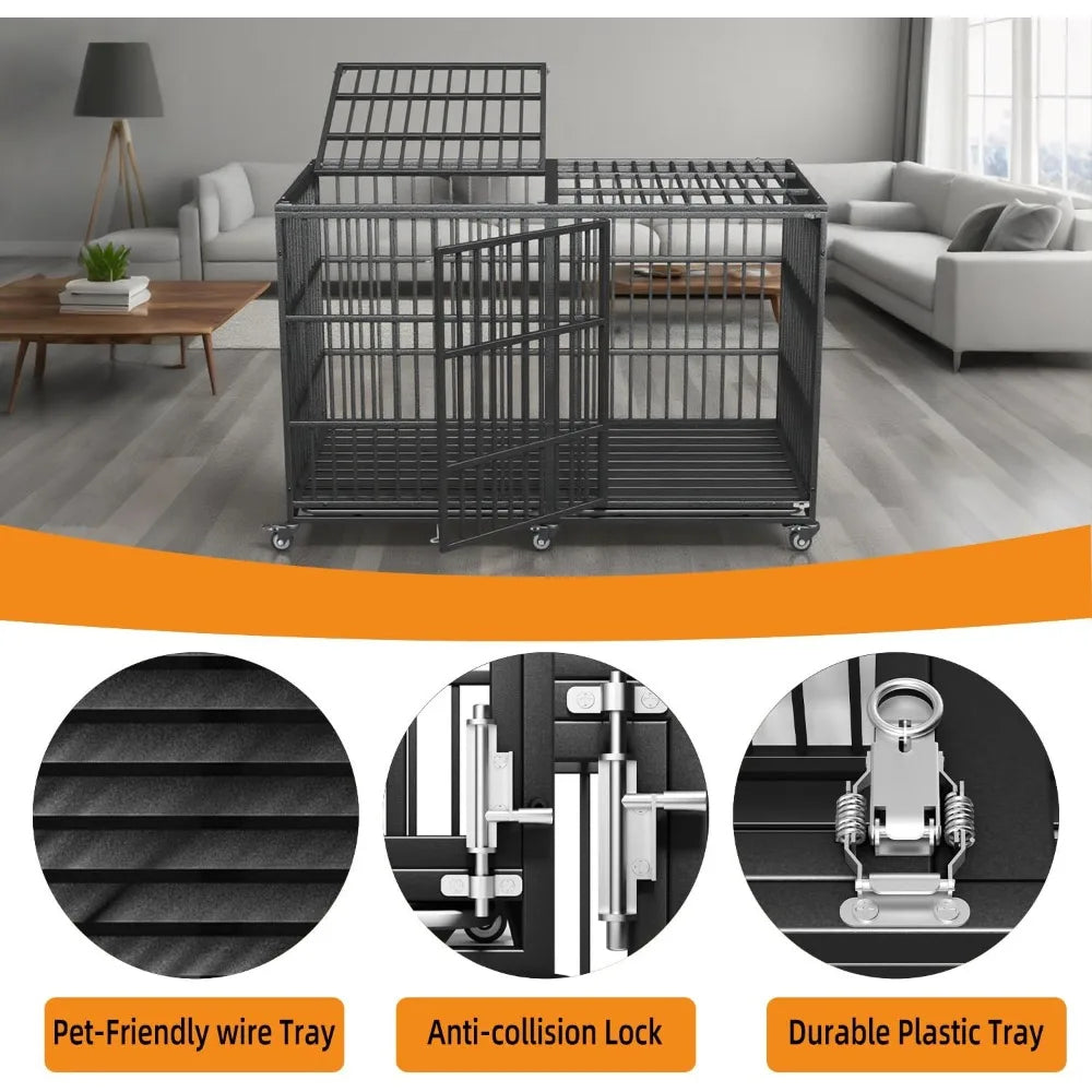 64 inches Heavy Duty Dog Crate, Oversize Dog Crate for Giant Dogs, Extra Large Double Dog Cage with Large and Spacious Space, Tw