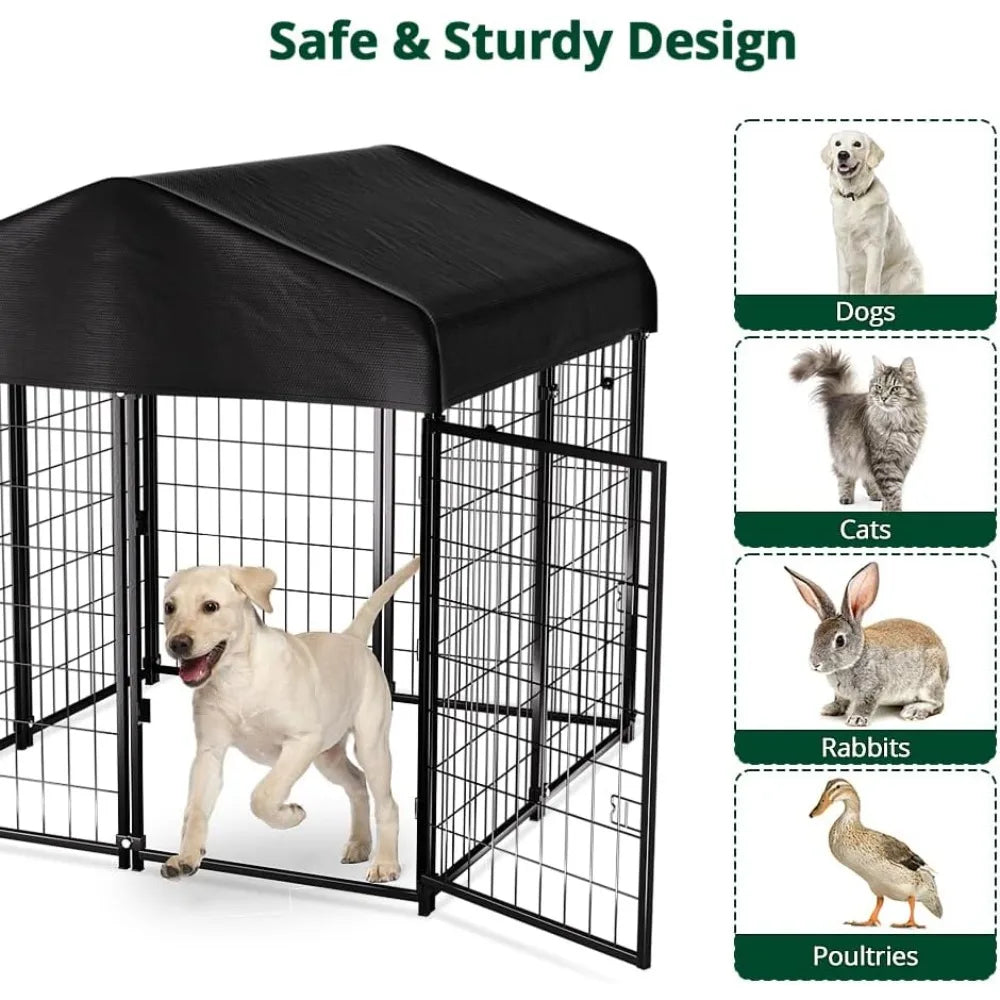 Dog Kennel Outdoor, Dog House with Roof Waterproof Cover for Medium to Small Dog Outside 4ft x 4ft x 4.5ft, Pet Enclosure