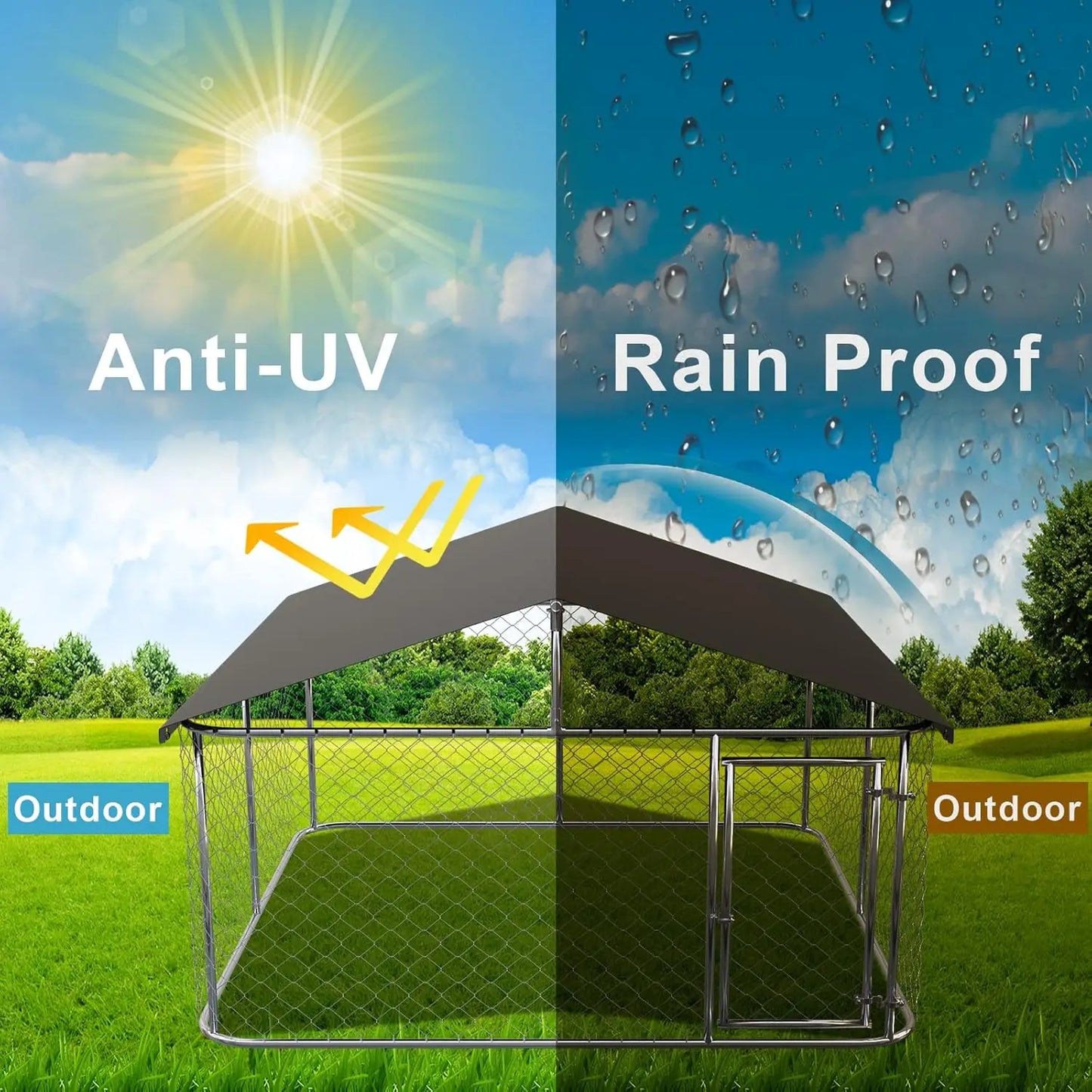 Outdoor Dog Playpen Heavy Duty Dog Kennel House Mesh Dog Big Cage Pet Kennel Steel Fence with Secure Lock (6.56‘x 6.56’)