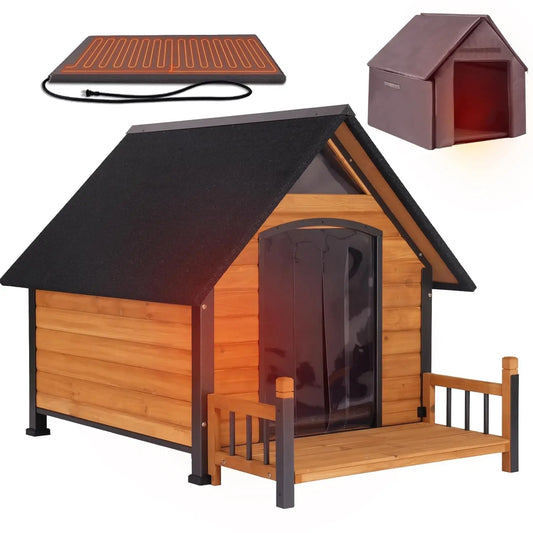 Heated Dog House for Outside Insulated Large Dog House Outdoor with Safe Heated Pad, Chew-Proof Metal Frame and Insulated Liner