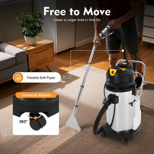 Commercial 40L Carpet Cleaner Machine 110V with Squeegee 1049W 230mbar Suction Extractor for Sofa Curtain Floor Cleaning