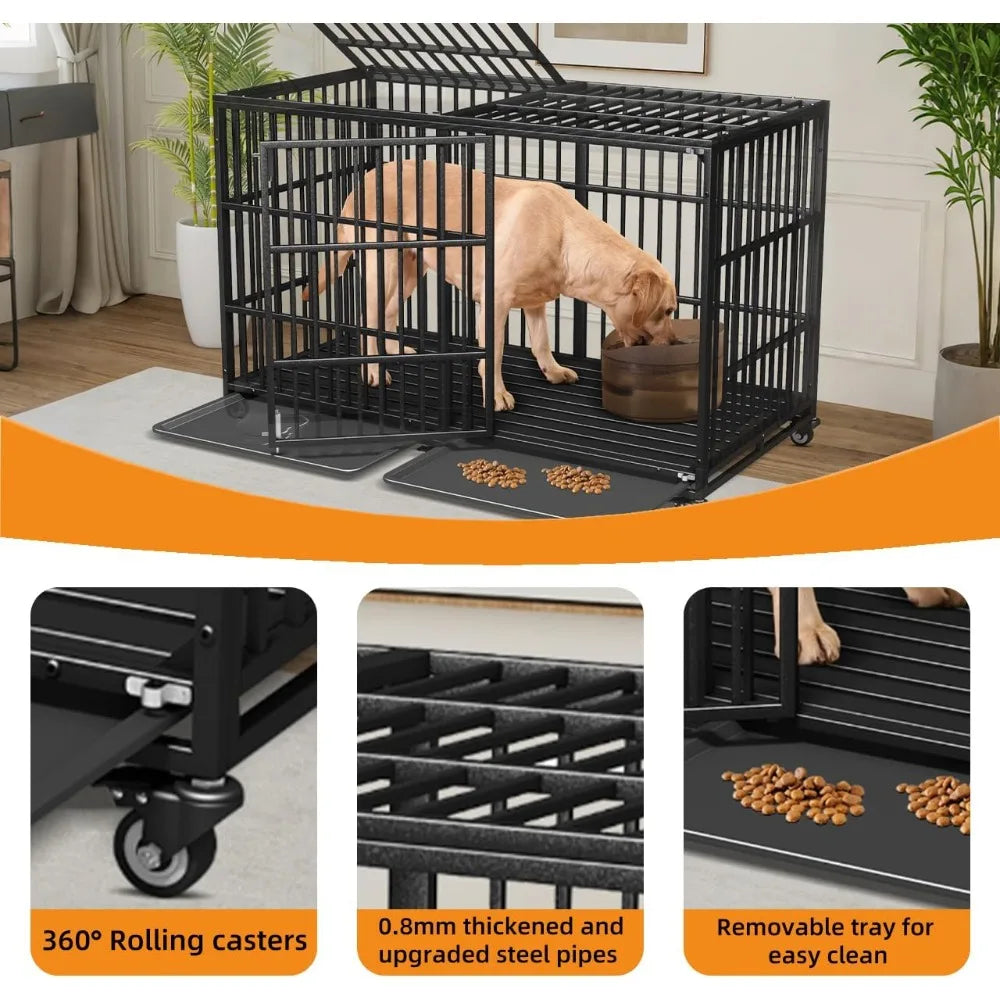 64 inches Heavy Duty Dog Crate, Oversize Dog Crate for Giant Dogs, Extra Large Double Dog Cage with Large and Spacious Space, Tw