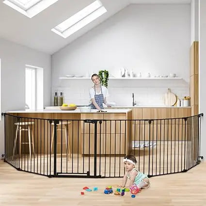 150 Extra Wide Baby Gate with Door, Dog Gates for The House Doorways Fireplace, Auto Close Baby Fence Play Area, Walk Through
