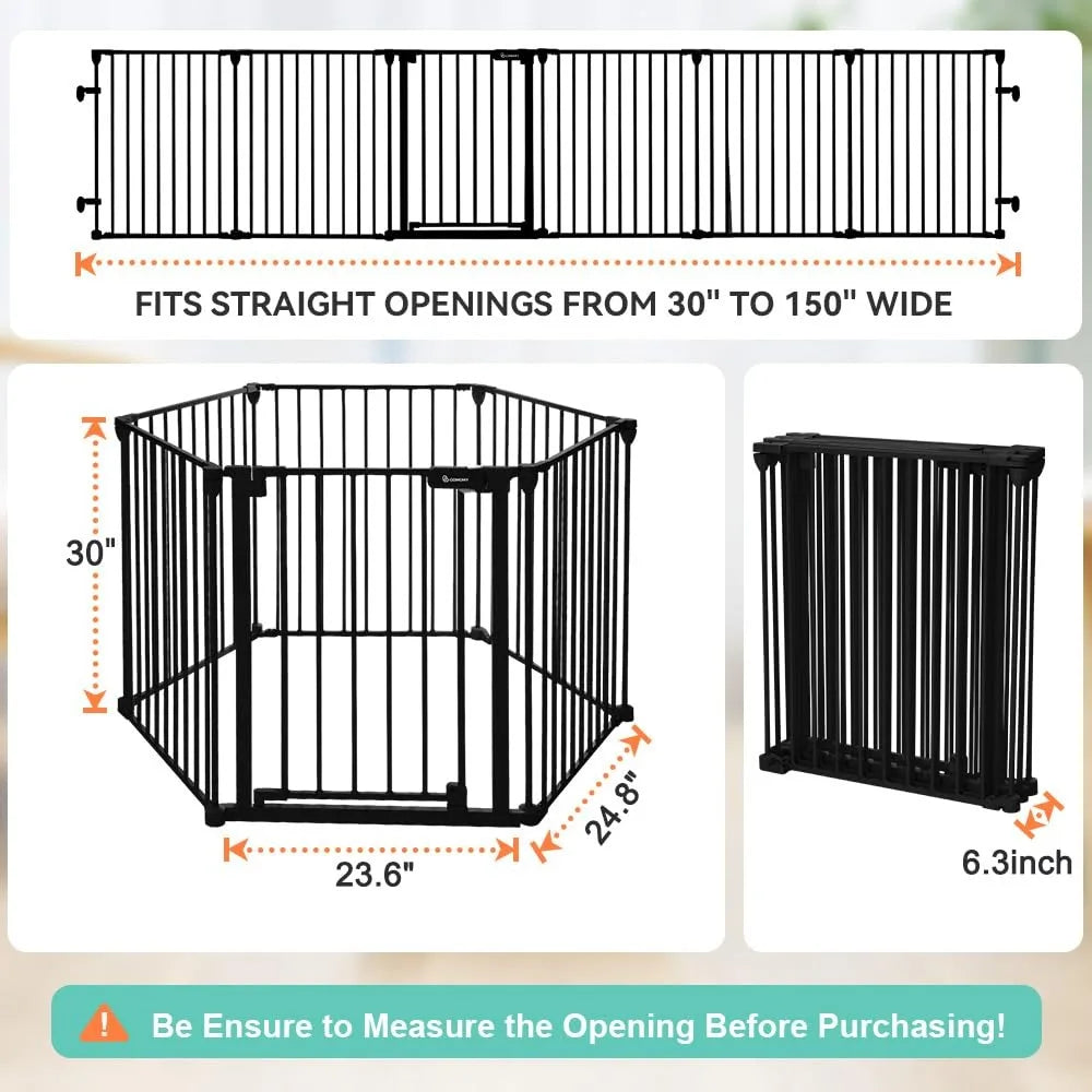 150 Extra Wide Baby Gate with Door, Dog Gates for The House Doorways Fireplace, Auto Close Baby Fence Play Area, Walk Through