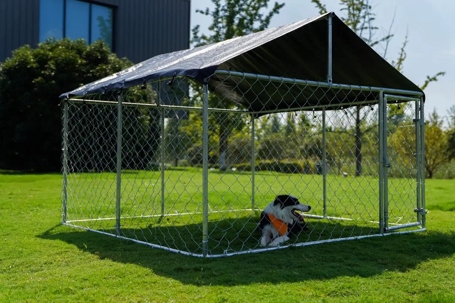 Outdoor Dog Playpen Heavy Duty Dog Kennel House Mesh Dog Big Cage Pet Kennel Steel Fence with Secure Lock (6.56‘x 6.56’)