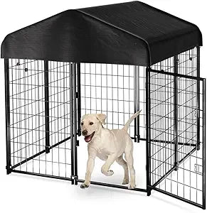 Dog Kennel Outdoor, Dog House with Roof Waterproof Cover for Medium to Small Dog Outside 4ft x 4ft x 4.5ft, Pet Enclosure