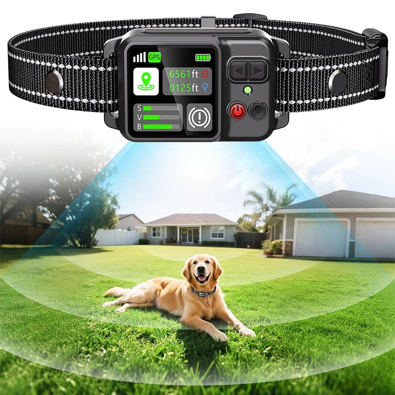 2025 Upgrade Pet GPS Wireless Electronic Fence Dog Fence and Barking Stopper Dog Trainer Training Electric Shock Collar