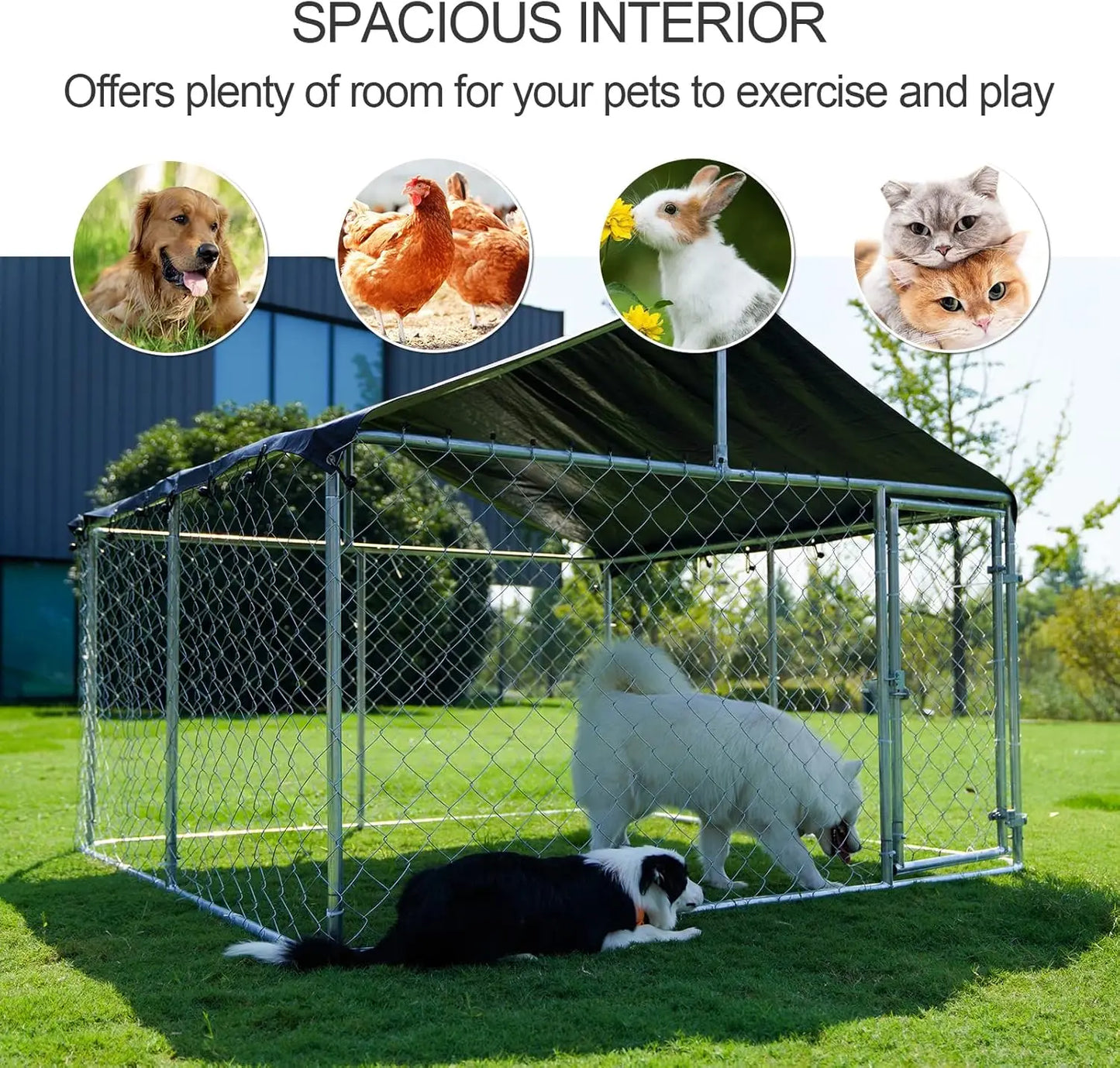 Outdoor Dog Playpen Heavy Duty Dog Kennel House Mesh Dog Big Cage Pet Kennel Steel Fence with Secure Lock (6.56‘x 6.56’)
