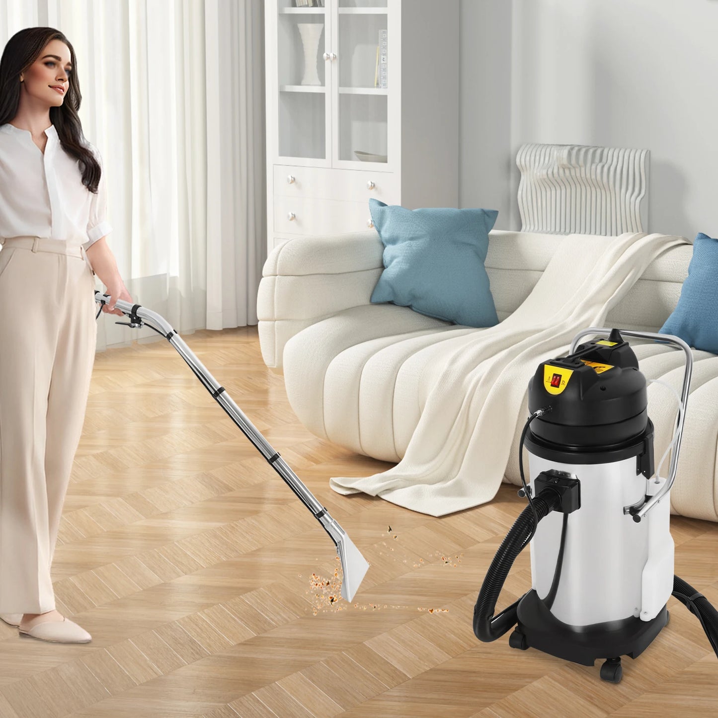 Commercial 40L Carpet Cleaner Machine 110V with Squeegee 1049W 230mbar Suction Extractor for Sofa Curtain Floor Cleaning