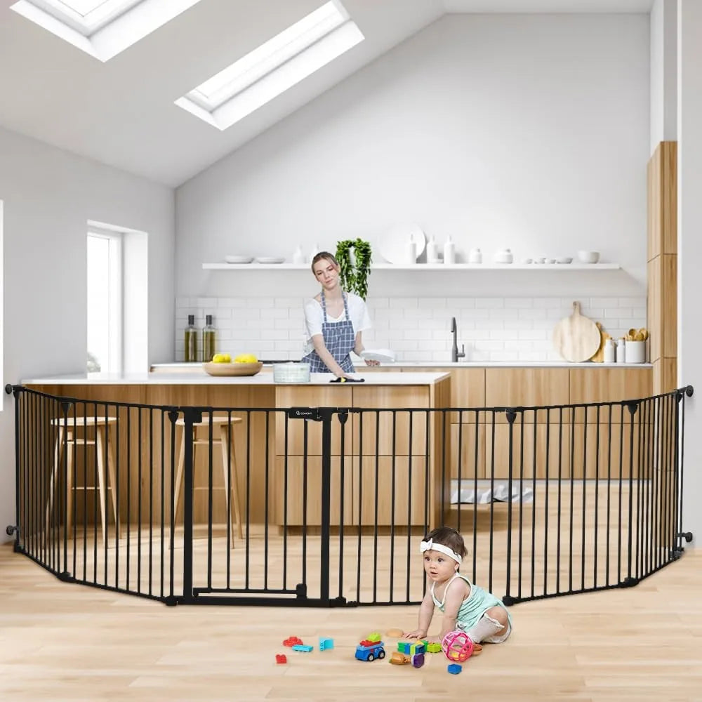 150 Extra Wide Baby Gate with Door, Dog Gates for The House Doorways Fireplace, Auto Close Baby Fence Play Area, Walk Through