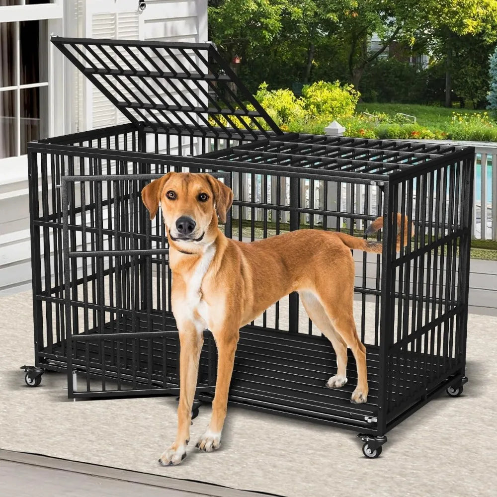 64 inches Heavy Duty Dog Crate, Oversize Dog Crate for Giant Dogs, Extra Large Double Dog Cage with Large and Spacious Space, Tw