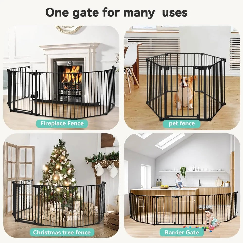 150 Extra Wide Baby Gate with Door, Dog Gates for The House Doorways Fireplace, Auto Close Baby Fence Play Area, Walk Through
