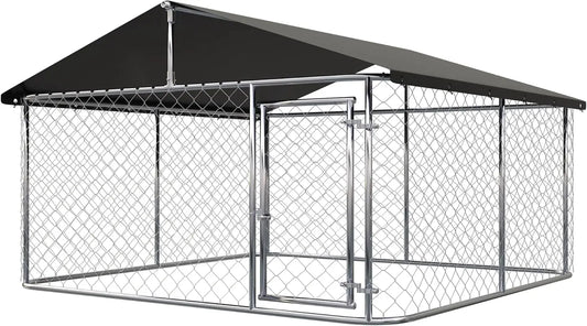 Outdoor Dog Playpen Heavy Duty Dog Kennel House Mesh Dog Big Cage Pet Kennel Steel Fence with Secure Lock (6.56‘x 6.56’)